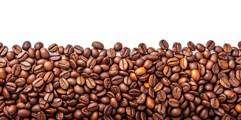 Obraz premium A Close-Up of Aromatic Roasted Coffee Beans Forming a Line Against a Pure White Background