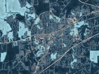 Painterly Style City Map of Auburn Alabama, USA in a Blue Color Scheme.