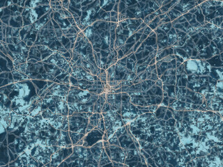 Painterly Style City Map of Atlanta Georgia, USA in a Blue Color Scheme.