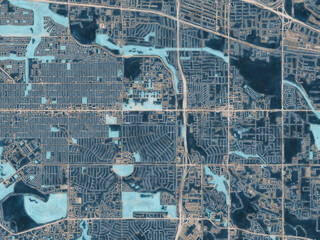 Painterly Style City Map of Aurora Colorado, USA in a Blue Color Scheme.