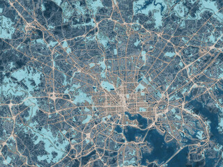 Painterly Style City Map of Baltimore Metro Maryland, USA in a Blue Color Scheme.