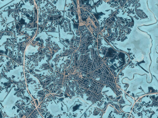 Painterly Style City Map of Beckley West Virginia, USA in a Blue Color Scheme.