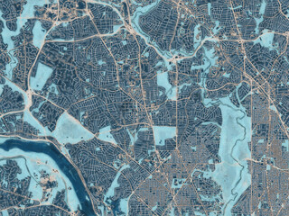 Painterly Style City Map of Bethesda  Maryland, USA in a Blue Color Scheme.