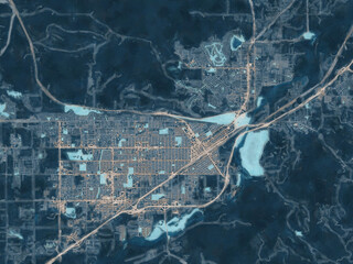 Painterly Style City Map of Billings Montana, USA in a Blue Color Scheme.