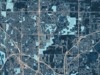 Painterly Style City Map of Blaine  Minnesota, USA in a Blue Color Scheme.