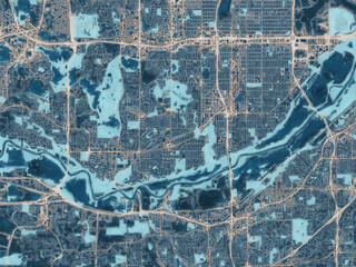 Painterly Style City Map of Bloomington  Minnesota, USA in a Blue Color Scheme.