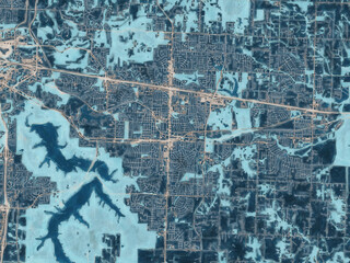 Painterly Style City Map of Blue Springs Missouri, USA in a Blue Color Scheme.