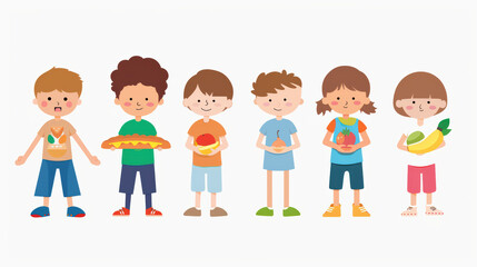 Healthy kids enjoying various foods like fruits and vegetables, showcasing vibrant and cheerful atmosphere. Their diverse choices promote healthy eating habits