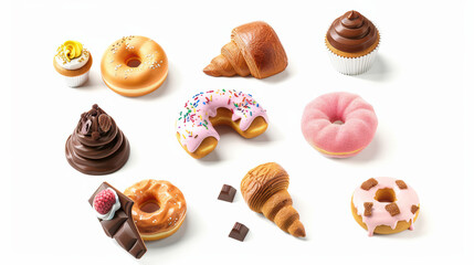 Delight in colorful assortment of delicious pastries, including donuts, cupcakes, and chocolate treats, perfect for any sweet tooth craving