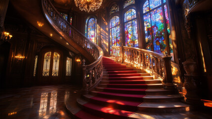 Obraz premium 豪邸の大理石の螺旋階段