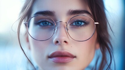 Fototapeta premium Photo of pretty woman wearing glasses up close