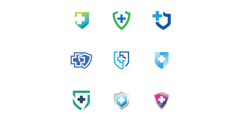 Set of Medical Shield Logo Design. Health protection shield logo designs for medical clinic service.
