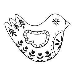 Doodle bird.Decorative Swedish element for Christmas, New Year design. Hand-drawn vector illustration isolated on transparent background. Vector illustration EPS10.