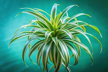 Spider Plant Blooming with blue green background in wide-angle view