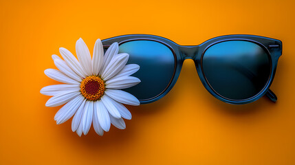 Sunglasses featuring a flower on one lens.