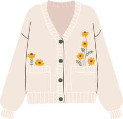 Cute vector cardigan. Warm cozy autumn clothing item.Simple funny cartoon clip art isolated on white. Hand drawn