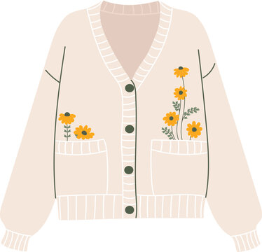 recommend clip art: Cute vector cardigan. Warm cozy autumn clothing item.Simple funny cartoon clip art isolated on white. Hand drawn