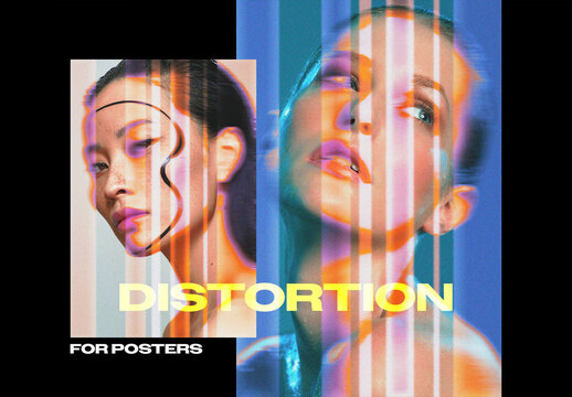 Color Streaks Distortion Poster Photo Effect Mockup
