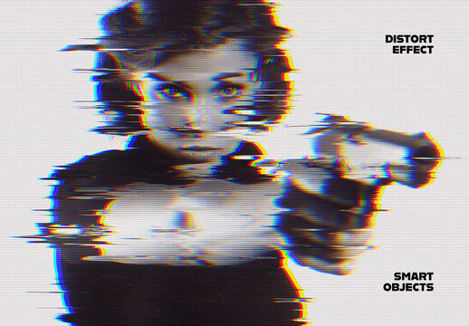 Distort Glitch Photo Effect Mockup