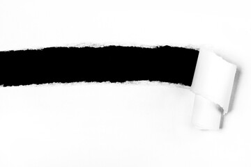  Rolled and Torn White Paper Revealing Black Background