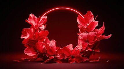  Red flowers circle on black background, two red lights inside