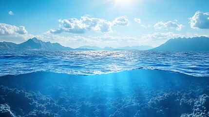 Fototapeta premium Under ocean view with the half out of water