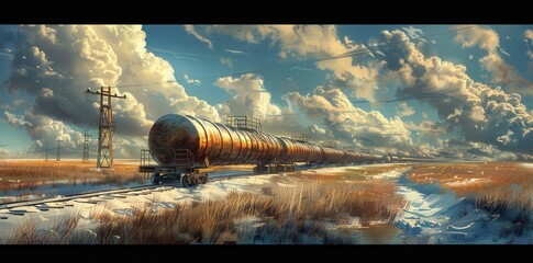 Industrialization in Motion. Modern pipeline transportation concept