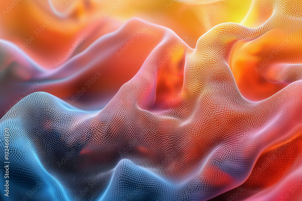 Poster colorful abstract fabric texture with flowing patterns and light