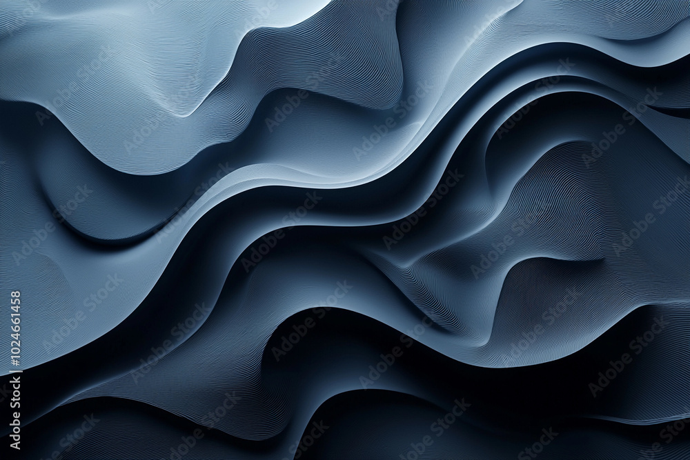 Poster waves of texture in dark blue tones create a soothing visual pattern