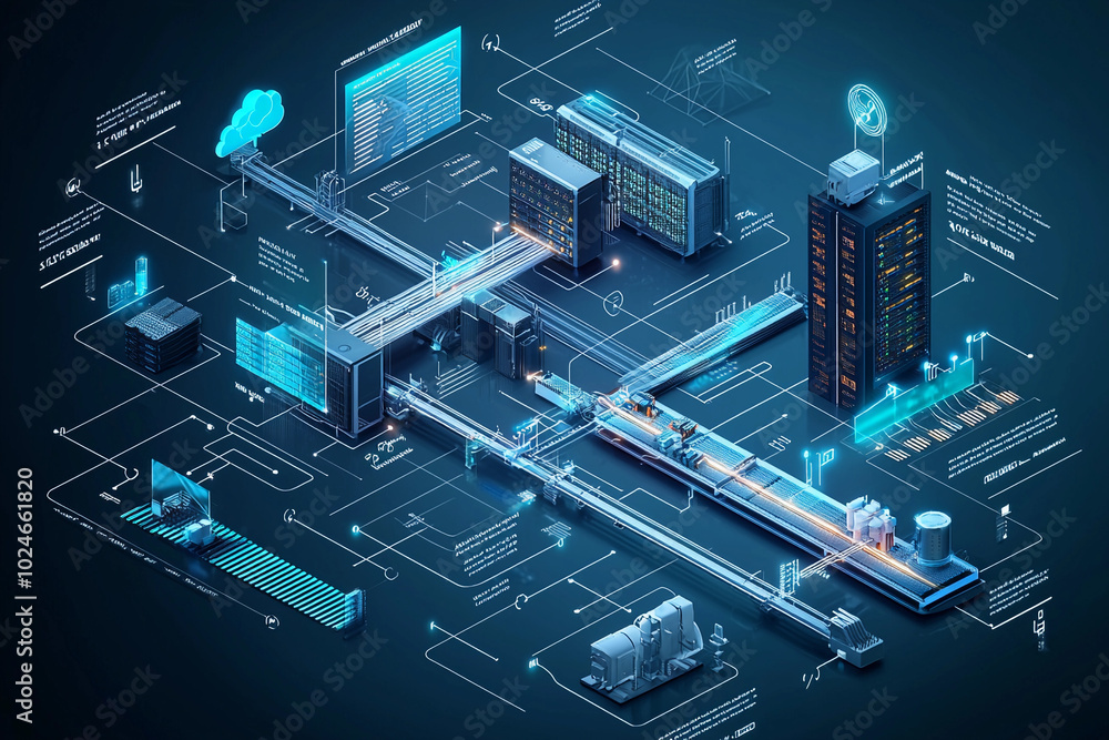Poster futuristic data center with advanced technology in use