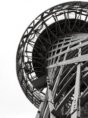 high metal tower-black and white photo