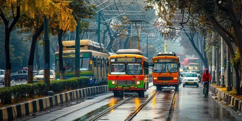 Obraz premium Bustling Streets of Delhi. Public Transport in High Detail