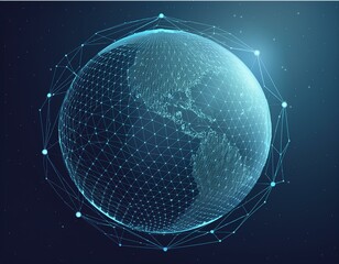 Earth globe low poly art illustration. 3d polygonal planet. Outer space concept with connected dots and lines. Cosmos exploring. Solar system body, moon and earth vector color wireframe mesh