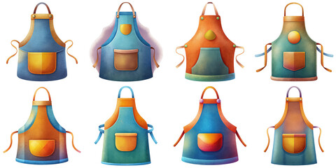 Fototapeta premium Cartoon illustration set of apron with Grainy Textures. isolate on a white background. PNG 