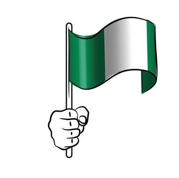 recommend clip art: Scalable and editable eps vector Outline line stroke contour art of hand holding national waving flag of Nigeria