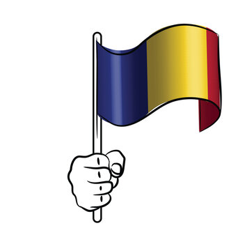 recommend clip art: Scalable and editable eps vector Outline line stroke contour art of hand holding national waving flag of Romania