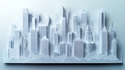 Obraz premium Paper cut abstract cityscape with fragmented buildings and deconstructed architecture, paper cut cityscape, abstract urban design