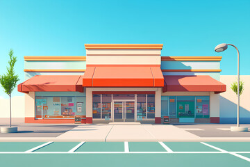 building store cartoon style 3d rendering, illustration