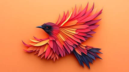 Fototapeta premium Paper cut abstract bird with sharp, geometric wings, creating a modern, dynamic design, paper cut bird, abstract wildlife art