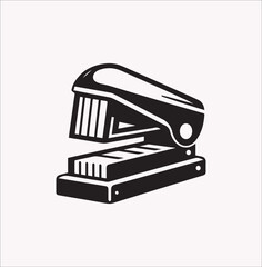 Office tool and staple. A metal stapler with curved jaws and extractor. Office supplies, extraction equipment. Isolated flat vector graphic artwork on white background