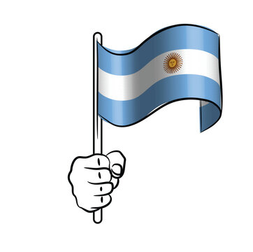 recommend clip art: Scalable and editable eps vector Outline line stroke contour art of hand holding national waving flag of Argentina