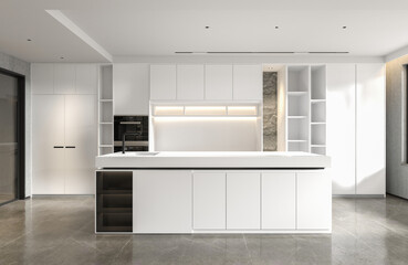 Modern Contemporary kitchen room 3d render.