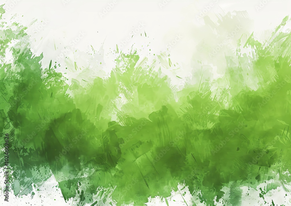 Poster a wide, flat surface of green watercolor with soft brush strokes and blending effects creating an ab