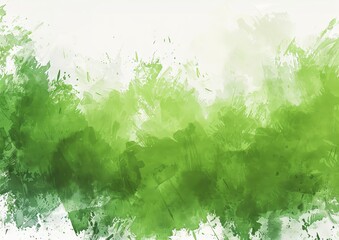 A wide, flat surface of green watercolor with soft brush strokes and blending effects creating an abstract background or texture. Light to dark shades of lime green on textured canvas