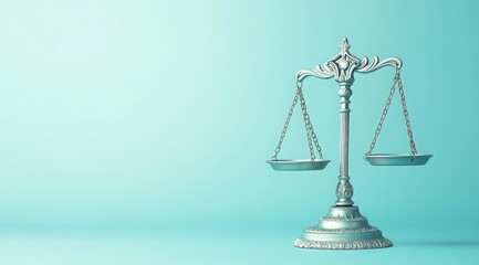 Scales of justice on a light blue background