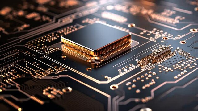 High-Tech Heart: Close-up of a powerful central processing unit (CPU) on a sophisticated circuit board, showcasing intricate details and technological advancement.