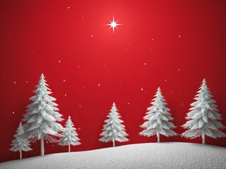 Naklejka premium a red background with a christmas tree and snow covered ground