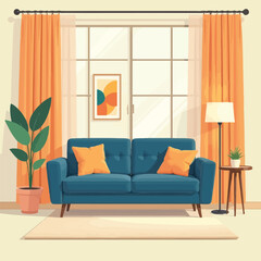 Highly Decorated Modern Living Room With Exclusive Interior Settings Colorful Vector Illustration Design