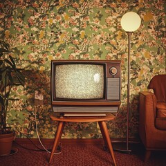 retro tv set from the 1970s with wooden decor