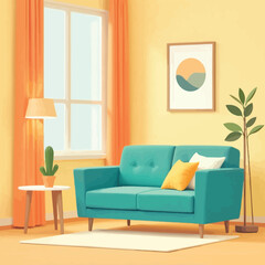 Highly Decorated Modern Living Room With Exclusive Interior Settings Colorful Vector Illustration Design